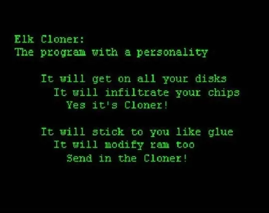 Elk Cloner was created by Richard Skrenta. Elk Cloner was created for the Apple II systems
